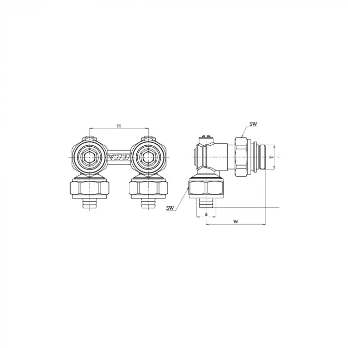 ECA H-Valf, Küresel, Köşe Tip - 1/2” x Ø16x2