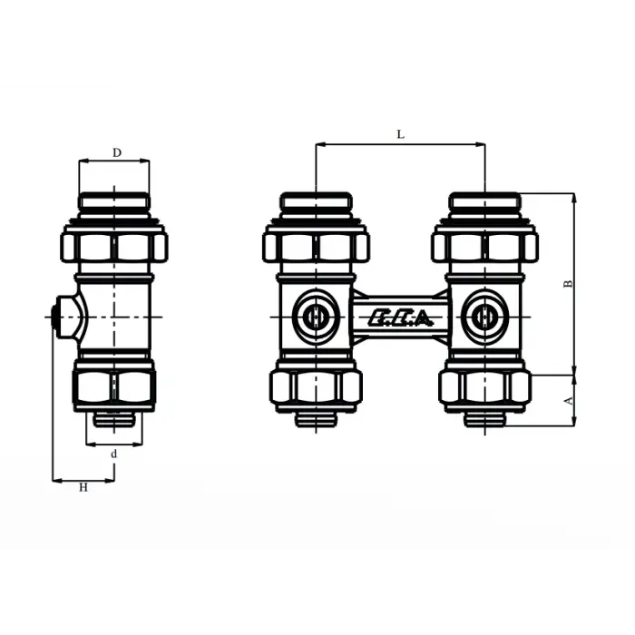 ECA H-Valf, Küresel, Tornavida Kontrollü Düz Tip (V.2) - 1/2” x Ø16x2