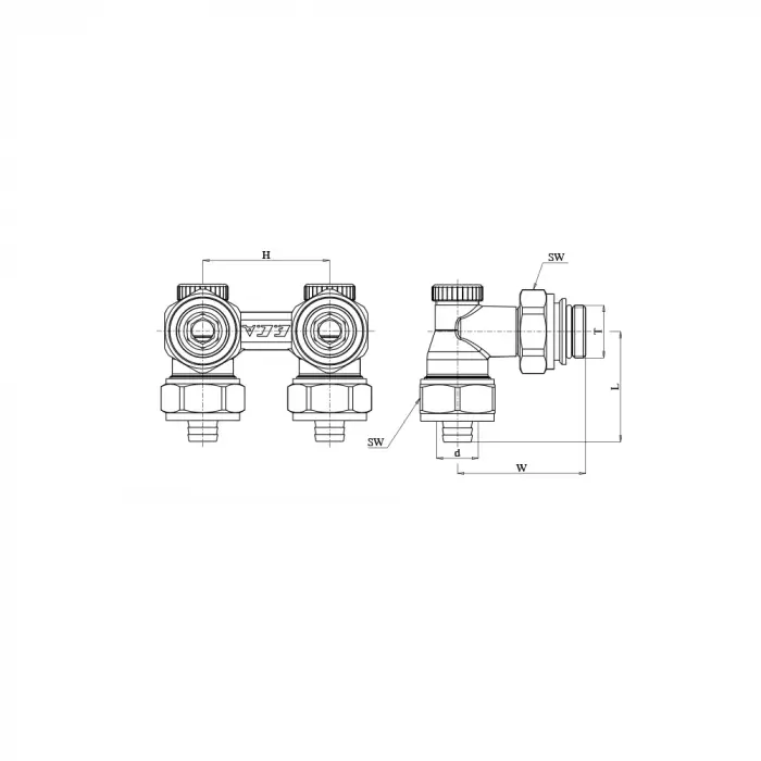 ECA H-Valf, Küresel, Stop Köşe Tip - 1/2” x Ø16x2