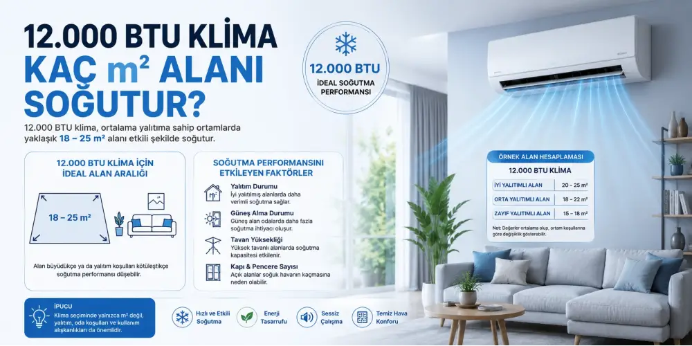 12.000 BTU Klima Kaç m² Alanı Soğutur?