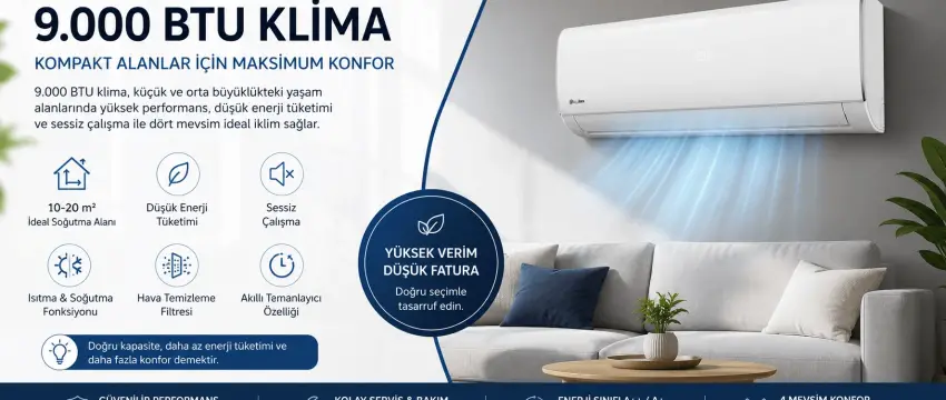 9.000 BTU Klima | Kaç m² Soğutur? Özellikleri ve Rehberi | E-Mekanik