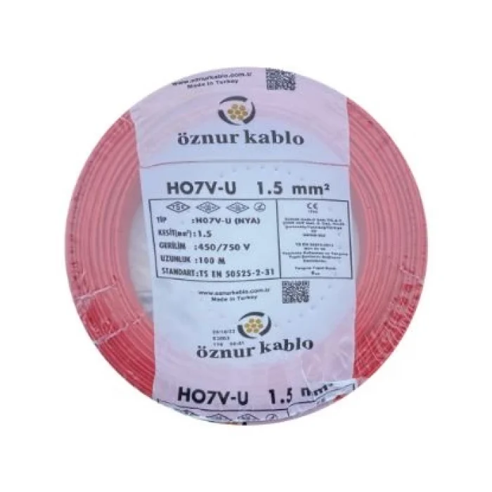 1,5 nya kablo kırmızı öznur kablo PAKET100 METRE OLARAK TEK PARÇA SATILMAKTADIR.