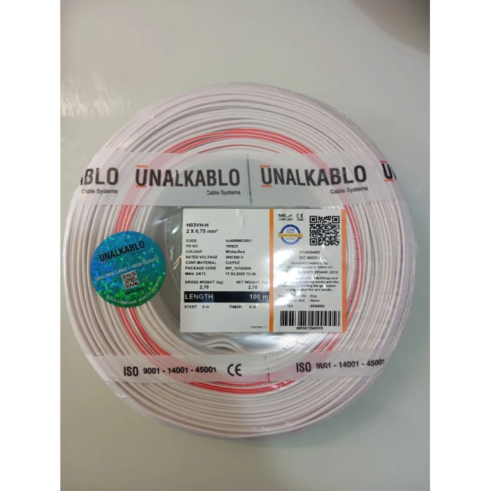 2X0,75 ÜNAL KORDON KABLO 100 MT TOP FİYATIDIR