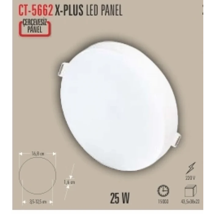 CATA CT-5662X-PLUS 25W LED PANEL 2 IŞIK SEÇENEĞİ BEYAZ 6400K&GÜNIŞIĞI 3200K