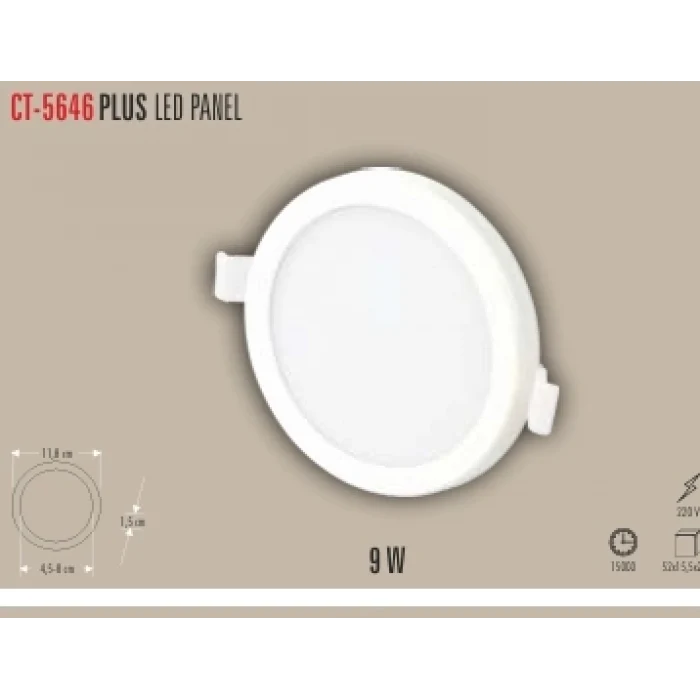 CT-5646 9W-PLUS AYARLANABİLİR LED PANEL 2 IŞIK SEÇENEĞİ BEYAZ 6400K&GÜNIŞIĞI 3200K