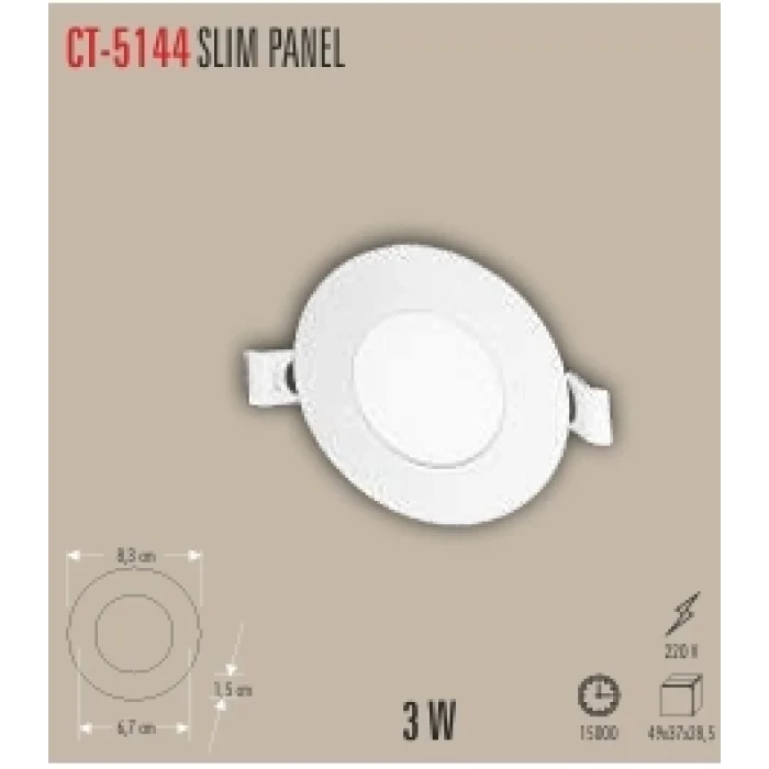 CT-5144-SLIM PANEL 3W 2 IŞIK SEÇENEĞİ BEYAZ 6400K&GÜNIŞIĞI 3200K