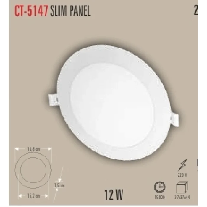 CT-5147 12W SLIM PANEL 2 IŞIK SEÇENEĞİ BEYAZ 6400K&GÜNIŞIĞI 3200K
