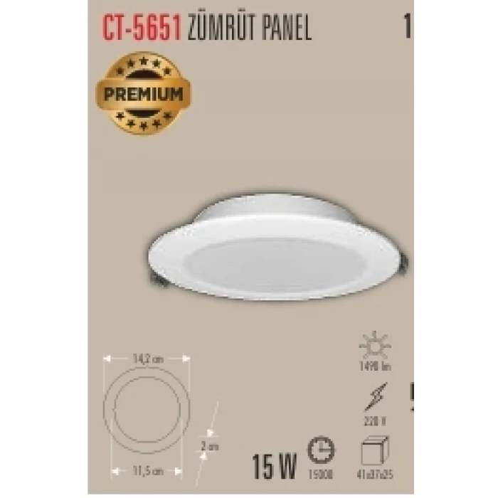 CT-5651 15W ZÜMRÜT PANEL 2 IŞIK SEÇENEĞİ BEYAZ 6400K&GÜNIŞIĞI 3200K
