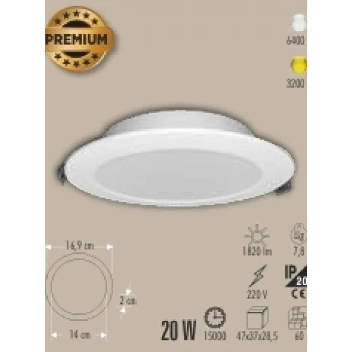 CT-5652 20W ZÜMRÜT PANEL 2 IŞIK SEÇENEĞİ BEYAZ 6400K&GÜNIŞIĞI 3200K