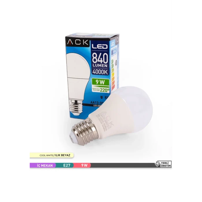 ACK 9W GÜNIŞIĞI LED AMPUL 840 LM 4000K