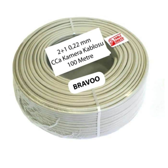 BRAVOO 2+1 CCTV 2X0,22 KAMERA KABLOSU 100 MT 1 TOP FİYATIDIR