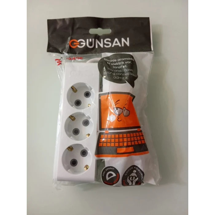 GÜNSAN VİSAGE 3 LÜ ÇOCUK KORUMALI TOPRAKLI PRİZ 2 MT