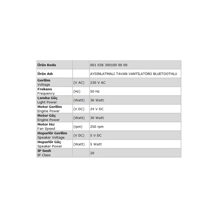 MUTLUSAN AYDINLATMALI TAVAN VANTİLATÖRÜ BLUETOOUTHLU