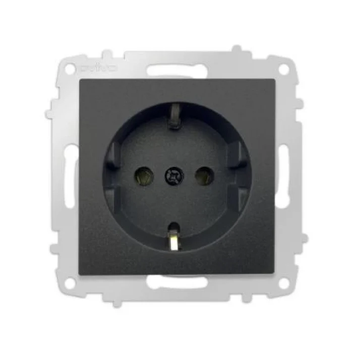 OVİVO SİYAH TOPRAKLI PRİZ MODÜL + KAPAK (ÇERÇEVE HARİÇ)