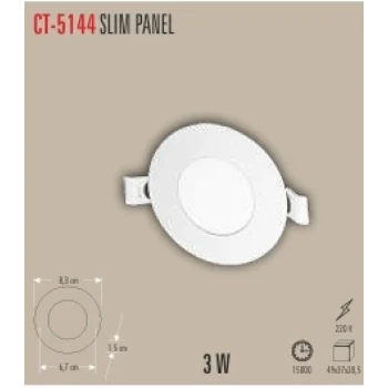 CT-5144-SLIM PANEL 3W 2 IŞIK SEÇENEĞİ BEYAZ 6400K&GÜNIŞIĞI 3200K