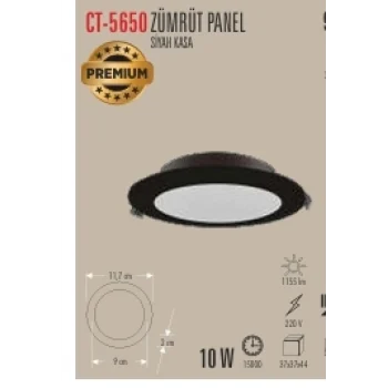 CT-5650 12W ZÜMRÜT PANEL SİYAH KASA GÜNIŞIĞI 3200K