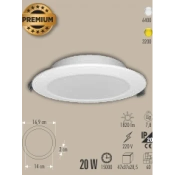 CT-5652 20W ZÜMRÜT PANEL 2 IŞIK SEÇENEĞİ BEYAZ 6400K&GÜNIŞIĞI 3200K