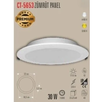CT-5653 30W ZÜMRÜT PANEL 2 IŞIK SEÇENEĞİ BEYAZ 6400K&GÜNIŞIĞI 3200K