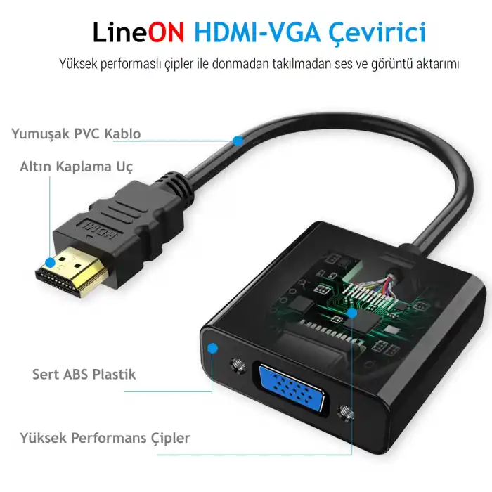 LineOn HDMI to Vga Çevirici Aparat (Ses ve USB çıkışı var)