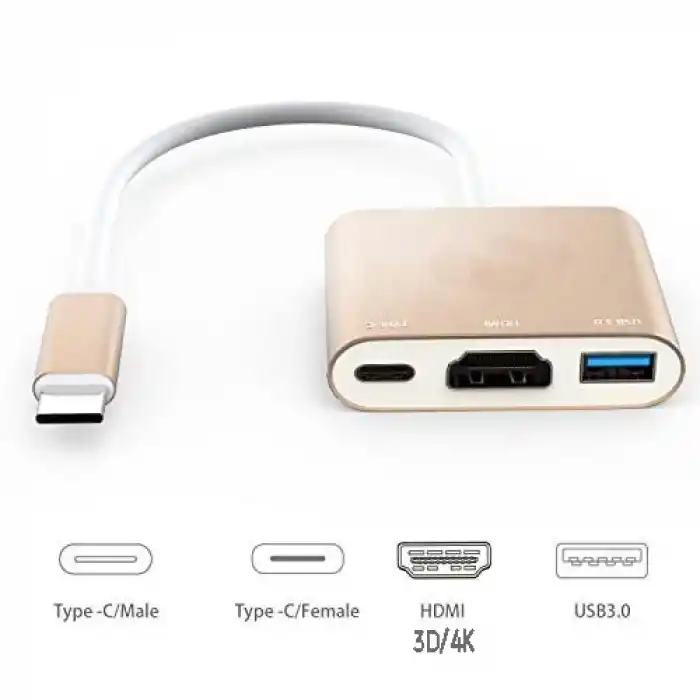 LineOn USB Type C to HDMI + USB 3.0 + Type C Çevirici Aparat
