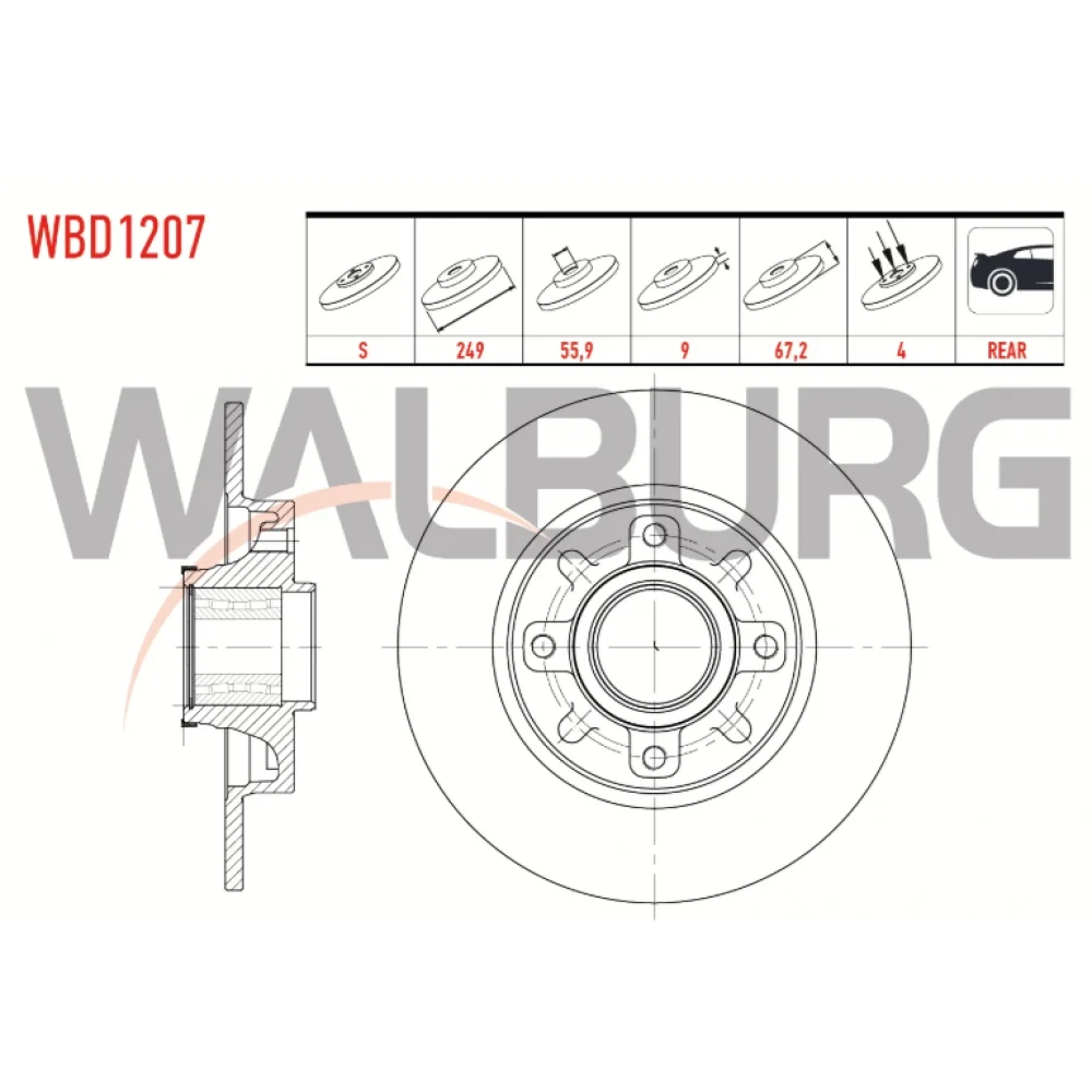 Peugeot 207 (Wa,wc) Arka Fren Diski 1.4/1.6 2006-2012 249mm