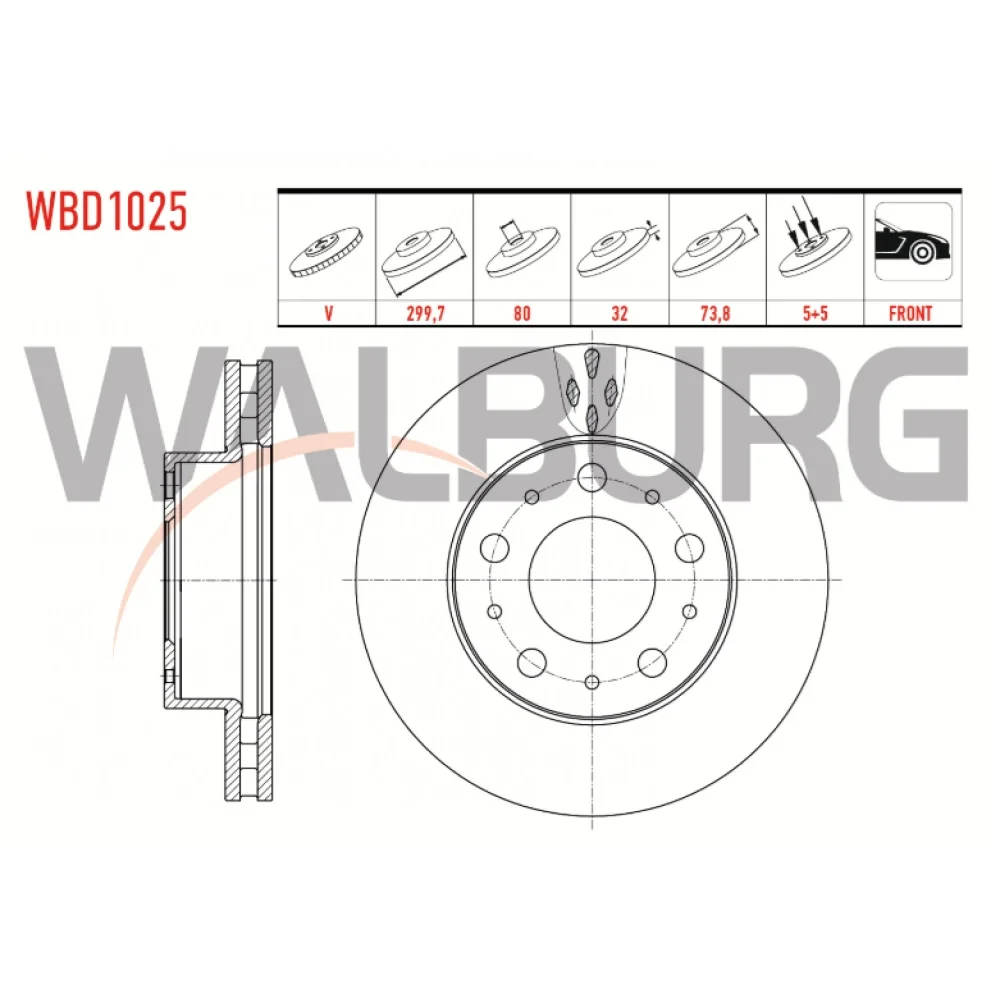 CITROEN JUMPER FREN DISKI ON HAVALI  2.2 HDI;  2014- 299,7; 299,7X32X80X73,6; 32; 5 BIJON; 5+5; 73,6; 80;