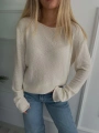Kadın Açık Yaka Uzun Kol Triko Krem