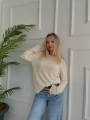 Kadın Açık Yaka Uzun Kol Triko Krem