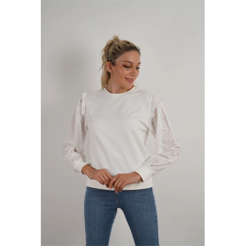 Kadın Fisto Detaylı Sweat Beyaz