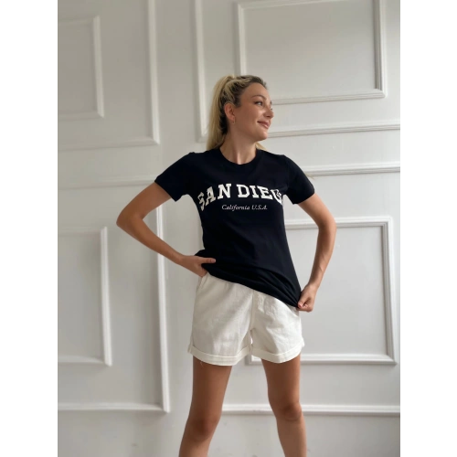 Kadın Basic Tişört San Diego Baskılı Siyah