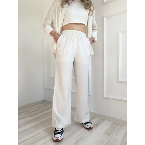 Kadın Krinkıl Kumaş Pantolon Ekru