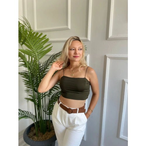 Kadın Askılı Haki Crop