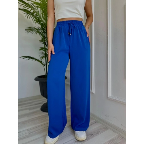 Kadın Bağlama Detaylı Pantolon Saks Mavisi