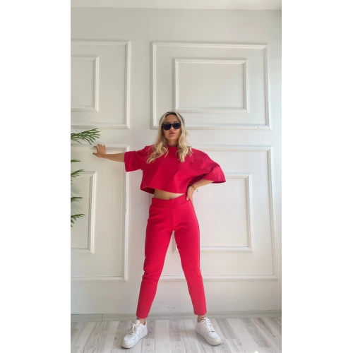 Kadın Crop Bluz Ve Kalem Pantolon İkili Takım