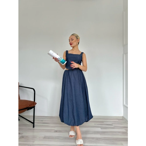 Kadın Denim Balon Etek Mavi