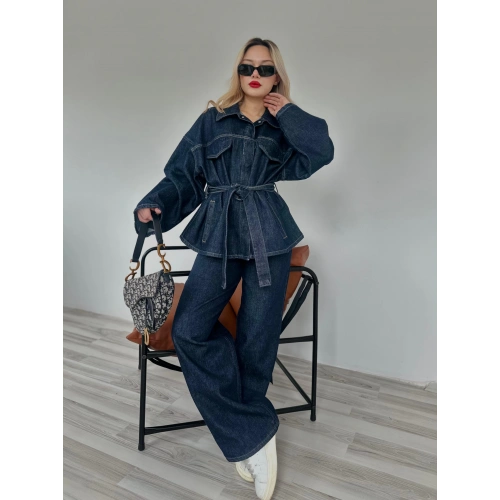 Kadın Denim Ceket Pantolon Takım Mavi