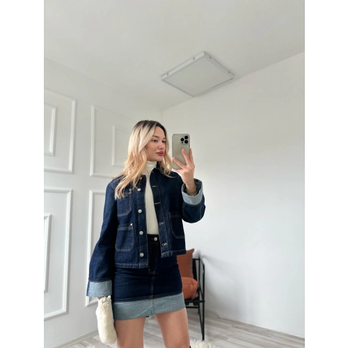 Kadın Denim Etek Ceket Takım Mavi