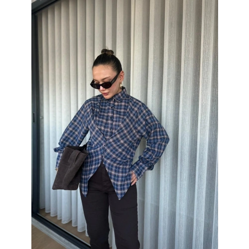 Kadın Ekose Gömlek Lacivert Bordo