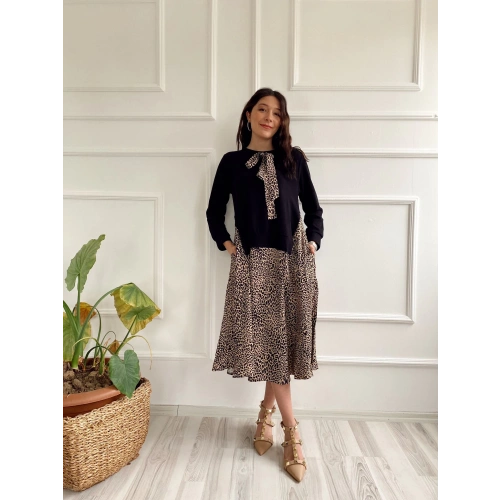 Kadın Elbise Siyah-Bej