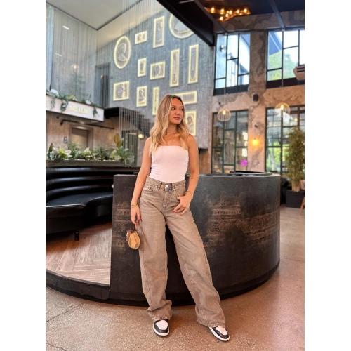 Kadın Eskitme Baggy Jean Mavi