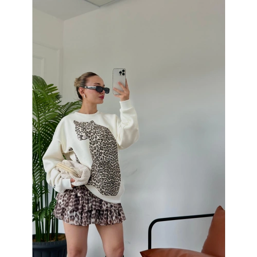 Kadın Fırfırlı Leopar Mini Etek Bej