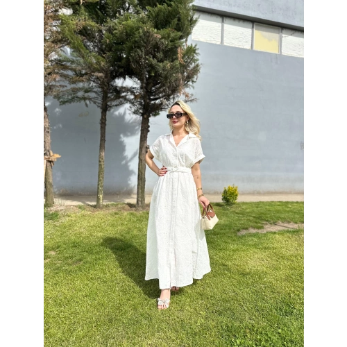 Kadın Fisto Detaylı Akasya Elbise Beyaz