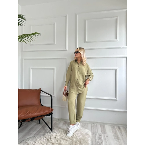 Kadın İkili Keten Takım Haki