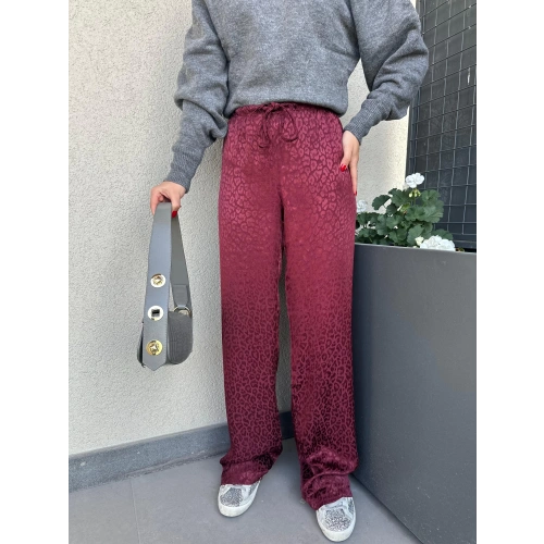 Kadın Jakarlı Geniş Paça Pantolon Bordo