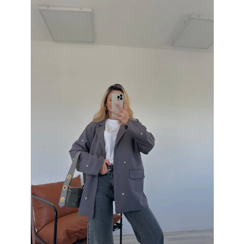 Kadın Kalp Detaylı Blazer Ceket Gri
