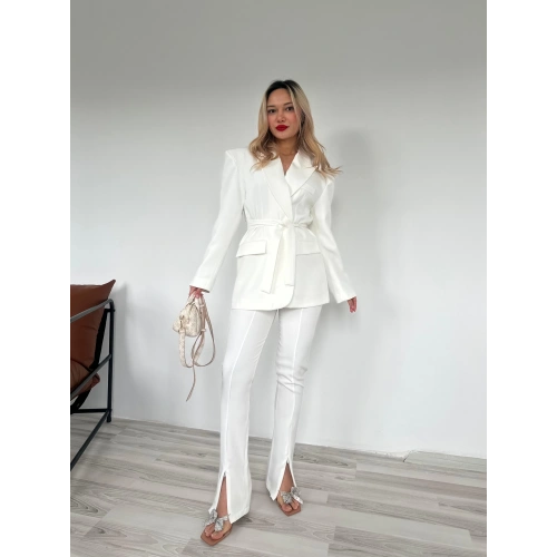 Kadın Kampal Ceket Pantolon Takım Beyaz