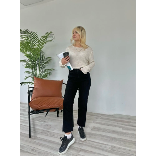 Kadın Kesik Paça Boyfit Jean Siyah