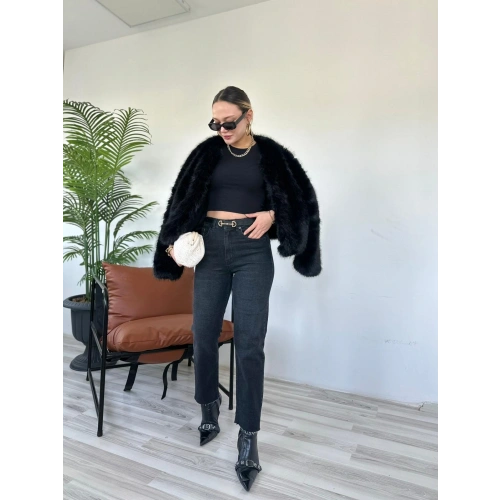 Kadın Kesik Paça Boyfit Siyah