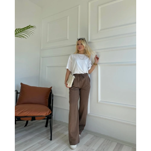 Kadın Keten Pantolon Kahverengi