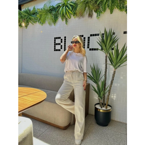 Kadın Keten Pantolon Taş Rengi